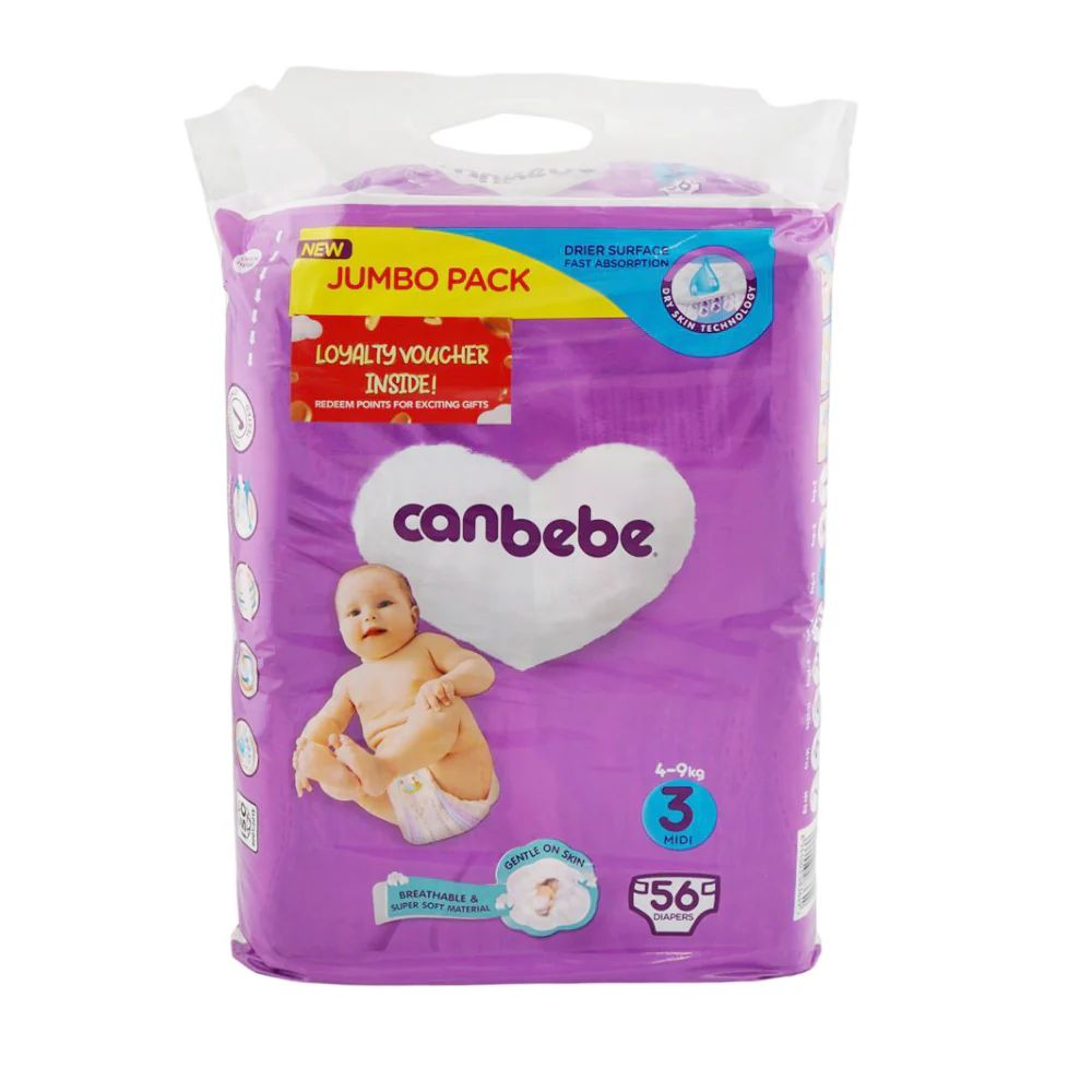 Canbebe Diapers Medium | Size 3 | 56 Pcs